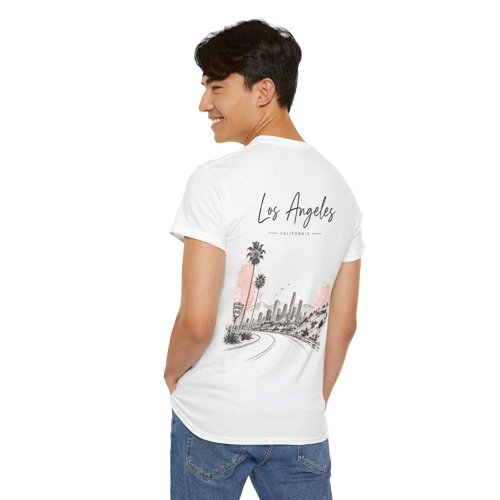Los Angeles Minimalist T-shirt, worn, seen from the back
