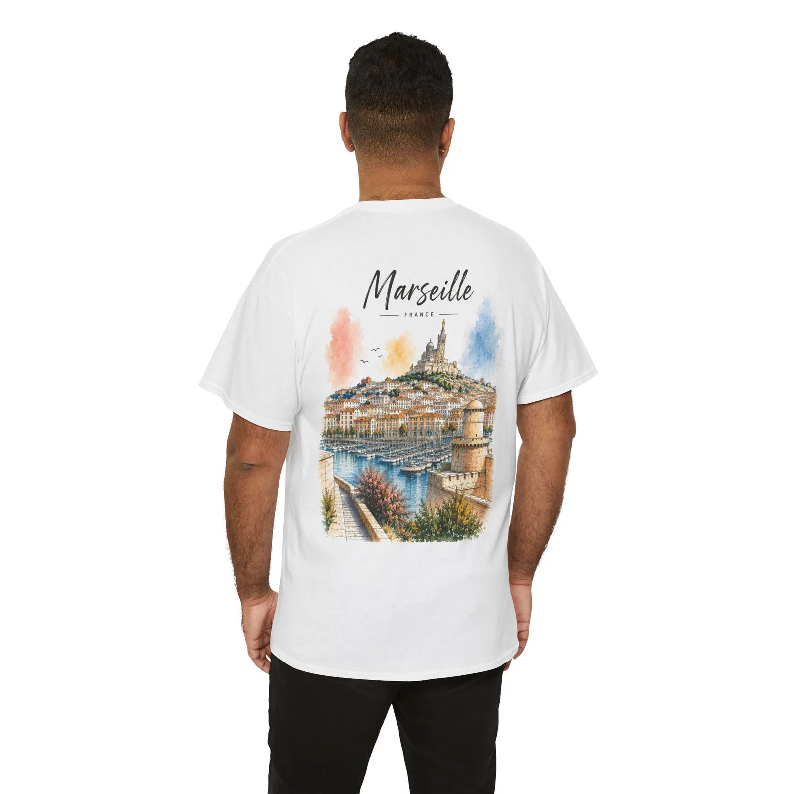 Marseille Golden Hour T-shirt, worn, seen from the back