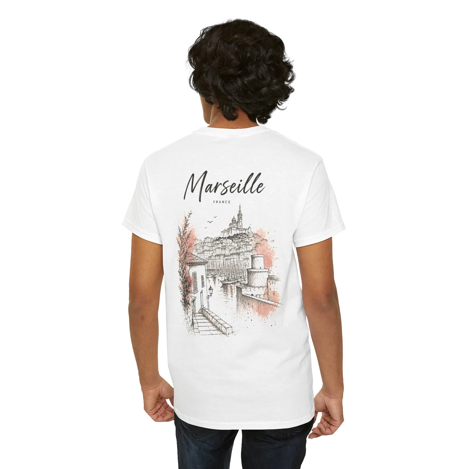 Marseille Minimalist T-shirt, worn, seen from the back