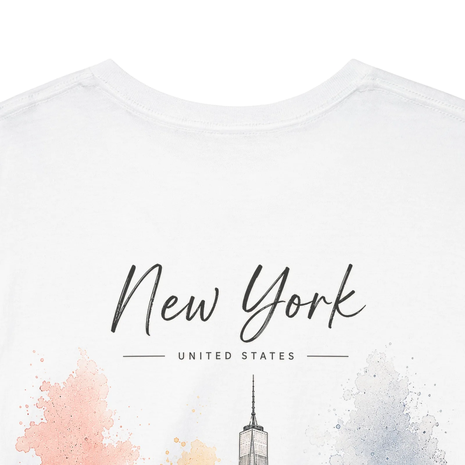 Close-up of the New York Minimalist print, just below the collar