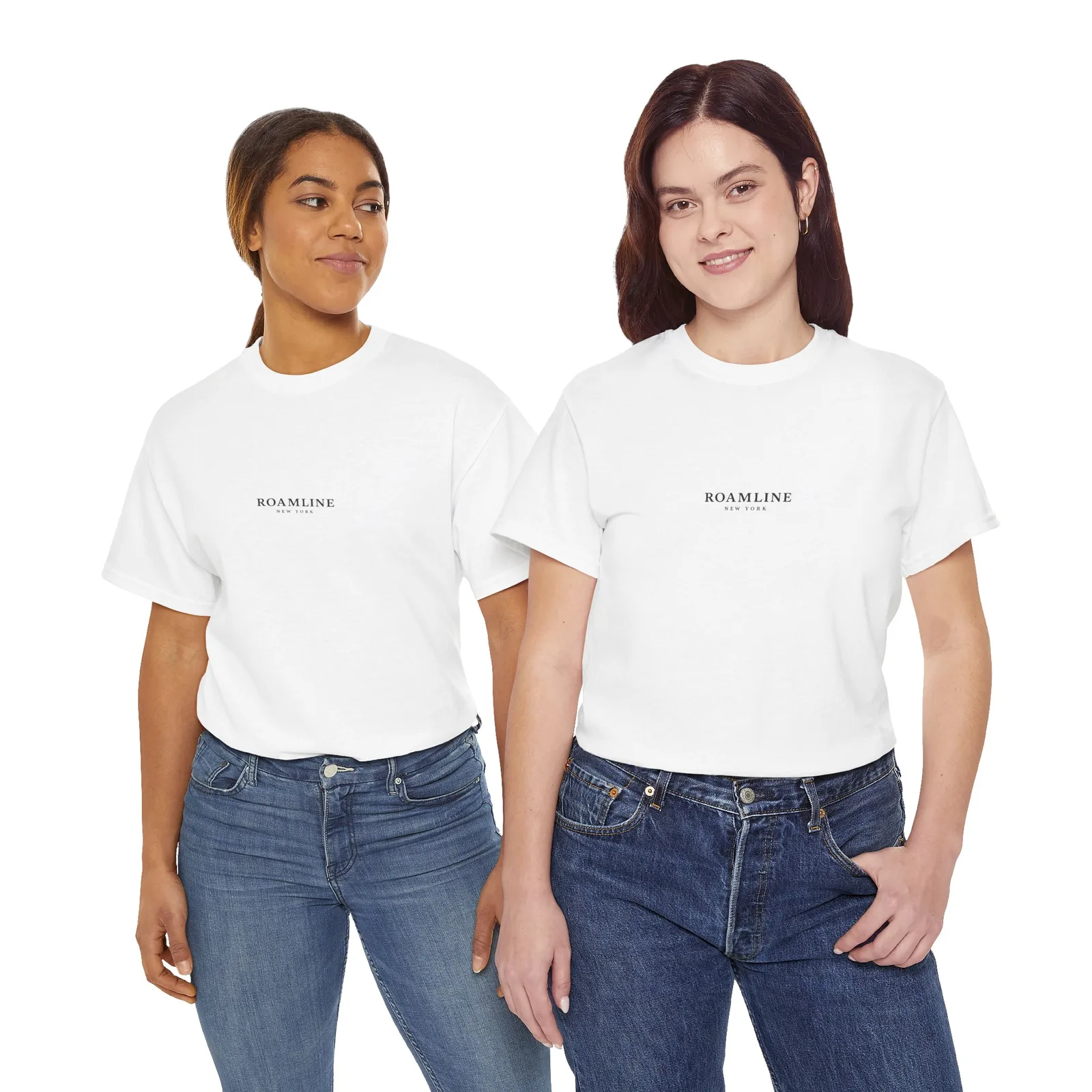 Two people wearing the New York Minimalist T-shirt, seen from the front